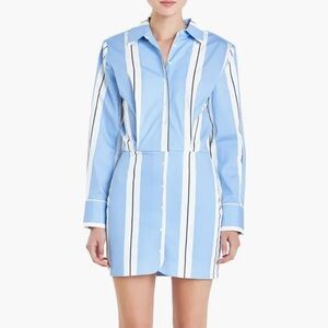 NWT Grey Lab Stripe Power Shoulder Long Sleeve Mini Shirt Dress Size L